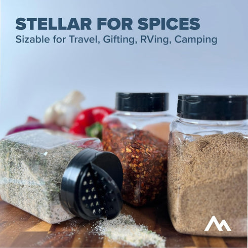 Pinnacle Mercantile Plastic Spice Jars 6-Pack Square Large 17 oz.Clear Containers Sifter Shaker Spoon Lid Refillable for Seasonings, Herbs, BBQ, S...