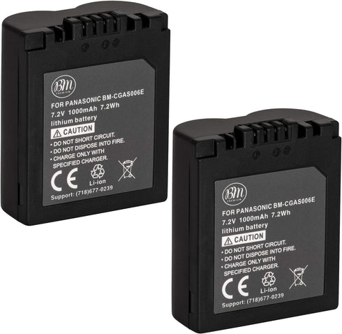 BM Premium Pack of 2 CGA-S006 Batteries for Panasonic Lumix DMC-FZ7, DMC-FZ8, DMC-FZ18, DMC-FZ28, DMC-FZ30, DMC-FZ35, DMC-FZ38, DMC-FZ50 Digital C...