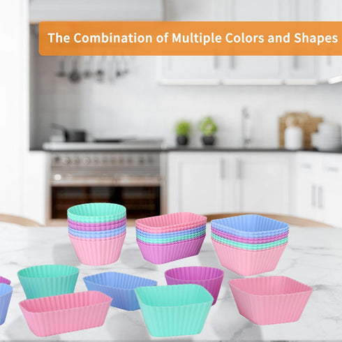 24 pcs Silicone Cupcake Baking Cups Dulinkas Reusable Cupcake Liners Non-Stick Baking Muffin Liners Mold Pastry Cake Molds 3 Shapes Multicolor for...