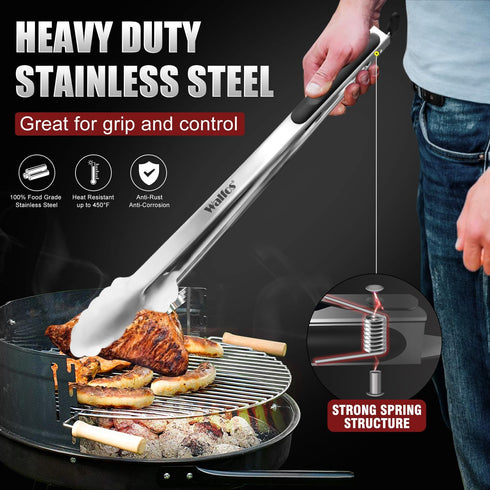 Walfos 17 Inch Extra Long Grill Tongs, Ultimate Stainless Steel BBQ Tongs for Grilling, Cooking, BBQ/Barbecue, Buffet and Turning Food...