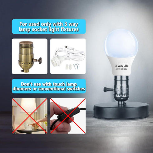 3 Way LED Light Bulbs 2 Pack, 30 70 100 Watt Equivalent, Daylight 5000K A19 Light Bulbs E26 Base, Indoor 3-Way light Bulbs for reading...