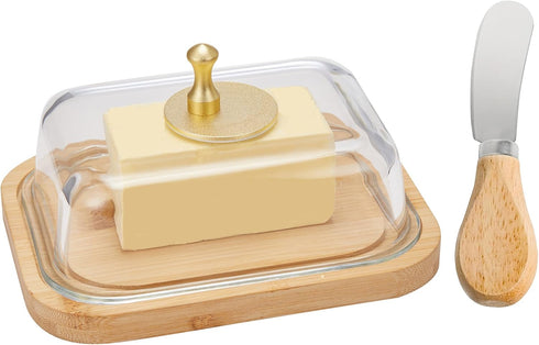 Glass Large Butter Dish with Lid and Knife for Countertop and Refrigerator, Butter Keeper Container Storage with Handle for Fridge, Butter Holder ...