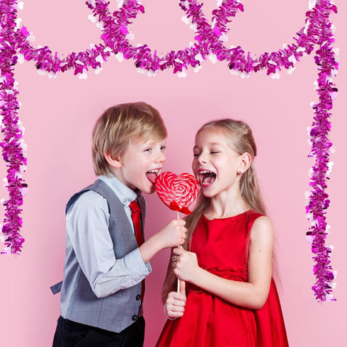 KIMOBER 33 Ft Valentine's Day Tinsel Garland,Roes Red White Heart Metallic Hanging Garland for Party Decoration Supply...