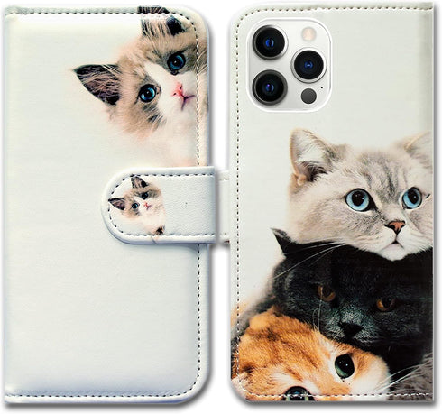 Case for iPhone 13 Pro Max, Cute Brown Cat Leather Flip Phone Case Wallet Cover with Card Slot Holder Kickstand for iPhone 13 Pro Max...