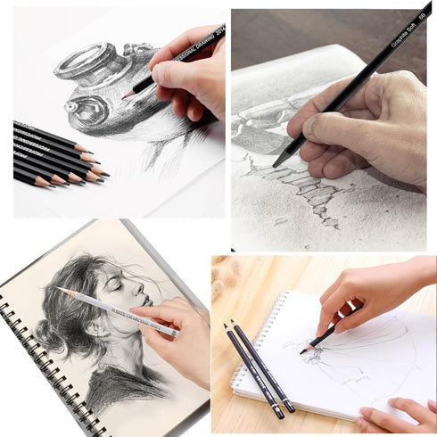 Drawing Pencils,30pcs Art Supplies Sketch Pencils Set with Graphite Pencils 12B 10B 8B 7B 6B 5B 4B 3B 2B B HB 2H 4H 6H,Black & White Charcoal Rain...