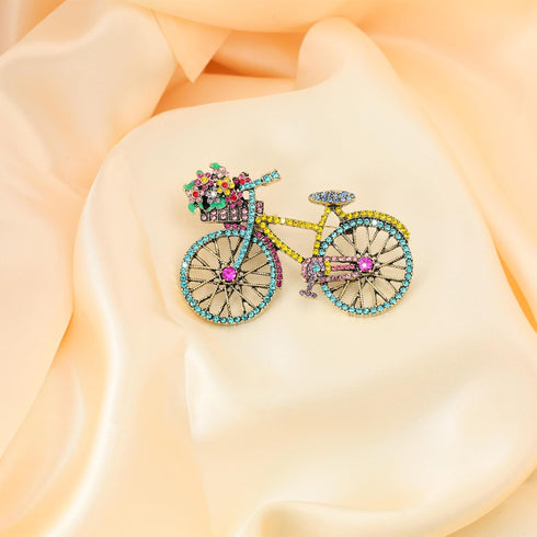 Crystal Rhinestone Creative Bicycles Brooch Pin for Women Retro Elegant Handmade Blue Brooches Pins Classic Wedding Fashion Jewelry Accessories Gi...
