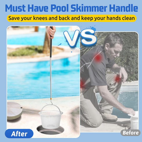 Pool Skimmer Basket Hook Skimmer Basket Pole 62.9 Inch Skimmer Lid Lifting Hook Fit for Pool Skimmer Basket with Handle Pool Filter Basket Pool Ho...