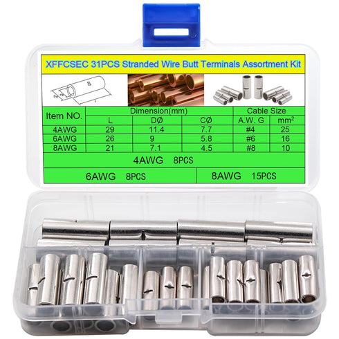Stranded Wire Butt Connector:(3Types Gauge Bullet Type Butt Crimp Terminals: AWG 4,6,8,) Uninsulated Crimp Wire Connectors Widely Used in Automoti...