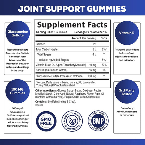 Joint Support Supplement - Extra Strength Glucosamine Joint Support Gummy - Joint Health Support & Flexibility for Back, Knees, & Hands - Vitamin ...