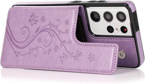 Phone Case for Samsung Galaxy S21 Ultra Glaxay S21ultra 5G with Tempered Glass Screen Protector Card Holder Wallet Cover Stand Flip Leather Cell G...