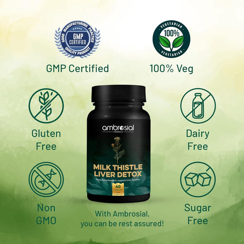 AMBROSIAL Milk Thistle Liver Detox with Dandelion Root & Other Natural Herbs | High Strength Herbal Antioxidant | Liver Cleanse & Detox Supplement...