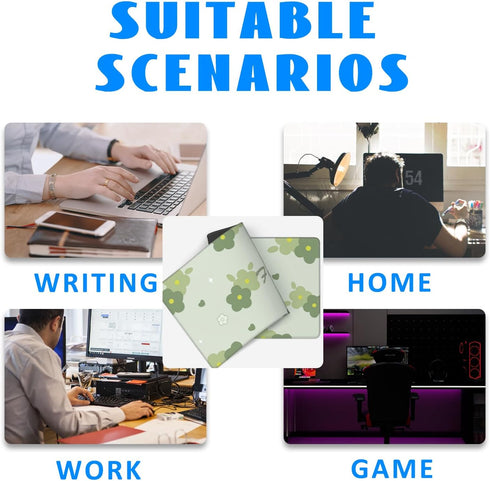 Desk Mat, Kawaii Green Flower Extended Gaming Mouse Pad Large, 31.5"x11.8" Big Mouse Pad with Non-Slip Base and Stitched Edge, Long Computer Keybo...