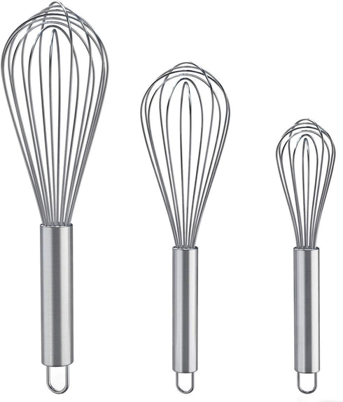 Whisks for Cooking, 3 Pack Stainless Steel Whisk for Blending, Whisking, Beating and Stirring, Enhanced Version Balloon Wire Whisk Set, 8"+10"+12"...
