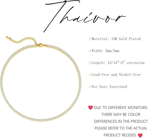 Tennis Necklace for Women 14K Gold/Silver Plated Rhinestone Choker Necklaces Dainty Cubic Zirconia Tennis Necklace Diamond chain Wedding Jewelry f...