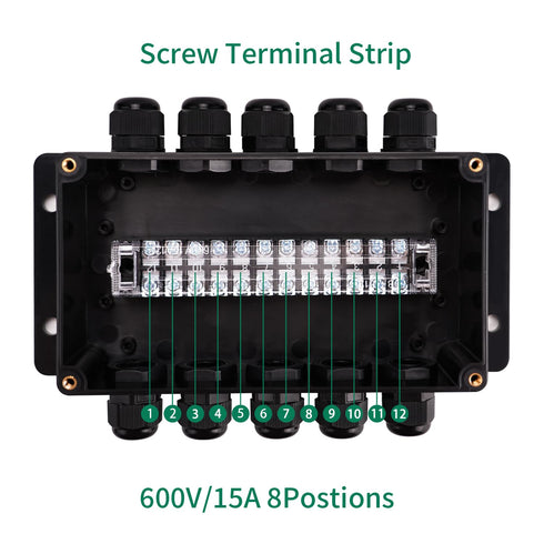 ABS IP67 Waterproof Dustproof Electrical Junction Box, with 15A 600V Barrier Terminal Cable Connector, 5 in/5 Out Power Junction Box?6.22 * 3.54 *...