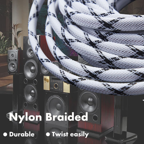 14AWG Speaker Wire Cable (15 Feet), 1 Pack Premium Heavy Duty Braided Speaker Cable Dual Gold Plated Banana Plug Tips in-Wall CL2, Oxygen-Free Cop...