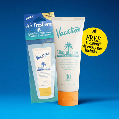 Vacation Mineral Lotion Sunscreen SPF 30 + Air Freshener Bundle, Premium Zinc Sunscreen For Sensitive Skin, Hydrating + Lightweight Mineral Based ...