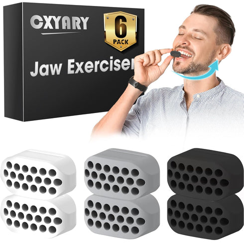 6PCS Jaw Exerciser for Men & Women, 3 Resistance Levels, Silicone Jawline Exerciser, Jaw Trainer Strengthener, Jawline Shaper, White+Grey+Black( U...