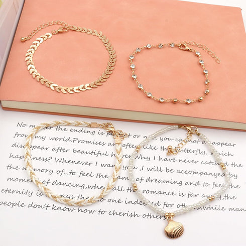 FUTIMELY Layered Beaded Anklet Bracelets Set for Women,Boho Handmade Adjustable Waterproof String Shell Ankle Bracelet Beach Foot Jewelry...