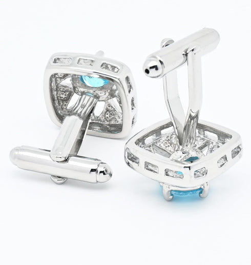 Faceted Light Blue Crystal Cufflinks for Men In Gift Case Classic Square Shape Gemstone Men's Cufflinks Jewelry Set for Wedding Anniversary Busine...