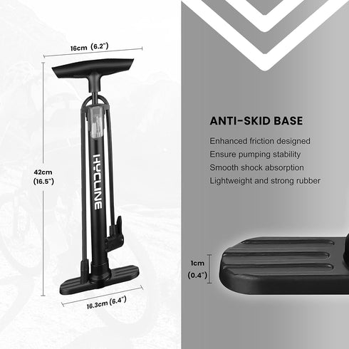 Hycline Portable Floor Bike Pump: Bicycle Tire Pump - 150/160 PSI High Pressure Air Pumps with Presta and Schrader Valve - Inflator for MTB BMX Ti...