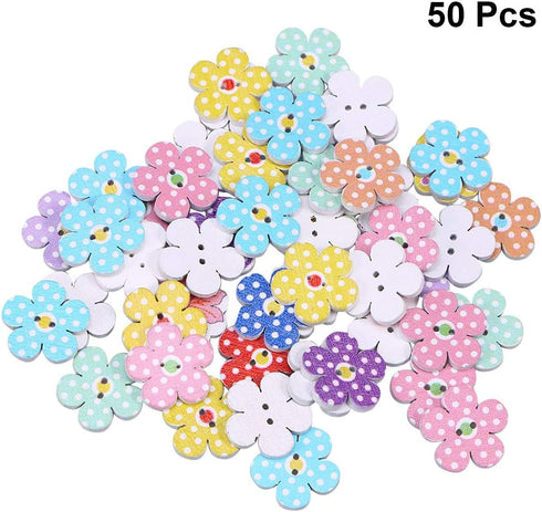 FENICAL Wooden Buttons 2cm Colorful Flowers 2 Holes Buttons Sweater Buckles Sewing Craft Scrapbooking DIY Buttons 50 Pcs (Random Color)...