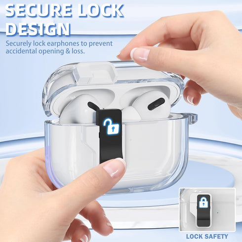AirPods Pro 2nd/1st Generation Case Cover with Cleaner Kit, Secure Lock Clip Transparent Airpods Pro Case,Shockproof Clear Airpod Case for Women w...