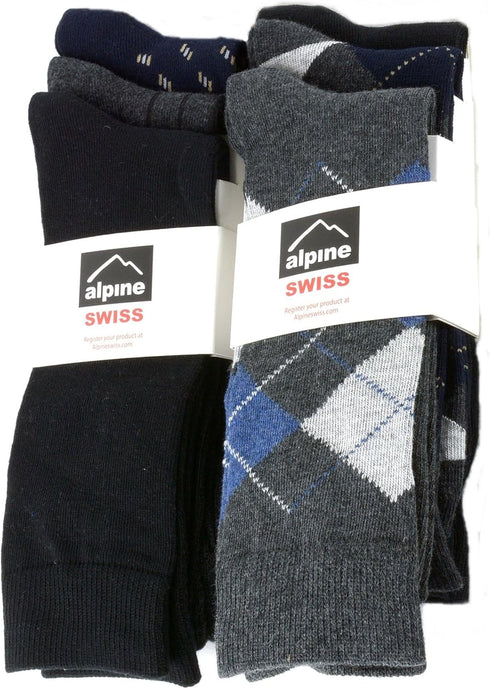 Alpine Swiss Mens Dress Socks 6 Pair Crew Sock Cotton Dress Socks for Men Solid Ribbed Argyle Pattern Multicolor Fun Designs...