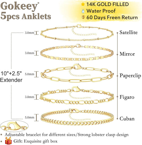 Plus Size Ankle Bracelets for Women Large Ankle, 14K Gold Filled Dainty Layered Cuban Paperclip Link Chain Anklets for Women Extra Large Anklet Go...