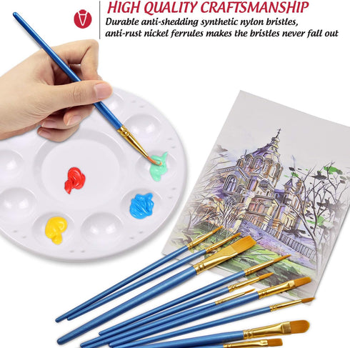 Paint Brushes Palettes Set by DUGATO, 2 Packs/20pcs Round Pointed Tip Nylon Hair Brushes with 5 Paint Trays for Acrylic Watercolor Oil Gouache Tem...
