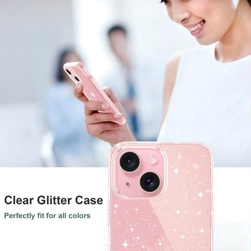 JJGoo Compatible with iPhone 15 Case Glitter, Clear Transparent Soft TPU Sparkle Anti-Scratch Shockproof Protective Phone Bumper, Women Girls Slim...