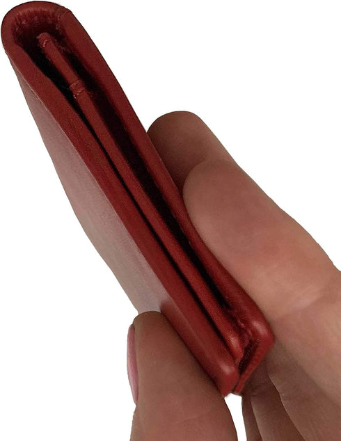 RFID Leather Wallet for Men or Women Travel Bifold Card Holder Full Grain Cow Nappa 4"x3" Expandable to 1" Thick (Red Nappa)...