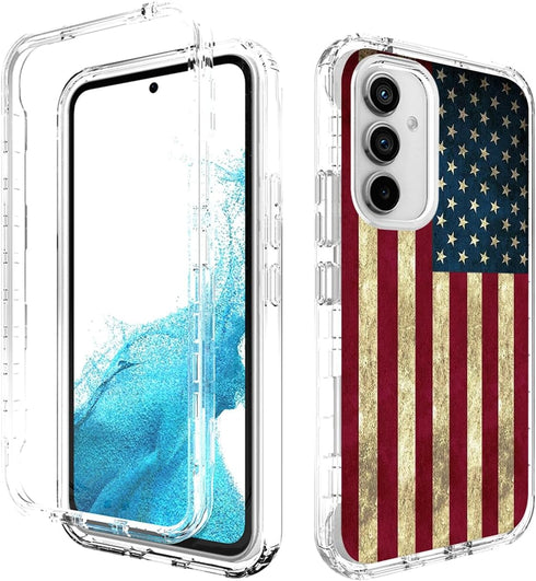 Phone Case for Galaxy A54 5G Case, Samsung A54 5G SM-A546U Case with Tempered-Glass Screen Protector, Cute Clear Flag Pattern Full Body Protective...