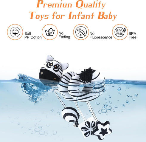 vocheer High Contrast Baby Toys for Newborn, Black and White Hanging Toy Car seat Crib Move, Animal Circle Plush Stroller Toy, Squeak Travel Activ...