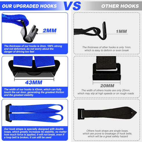 6 Rooftop Cargo Tie Down Hook Straps - Secure Any Car Roof Bag, Roof Rack Cargo Carrier, or Car Top Carrier, No Roof Rack Required, Compatible wit...