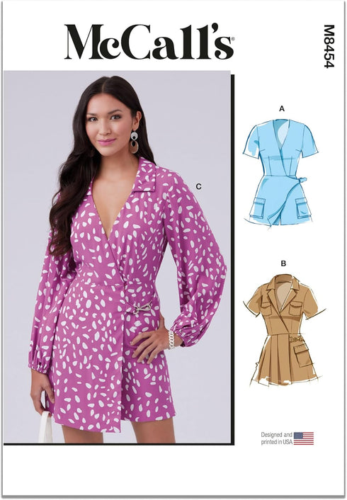 McCall's Misses' Wrap Front Romper Sewing Pattern Packet, Design Code M8454, Sizes 14-16-18-20-22, Multicolor...