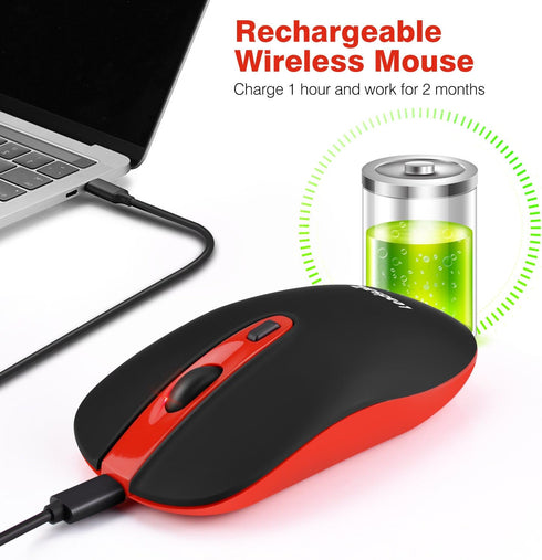 Leadsail Rechargeable Wireless Slim Cordless Mouse, 2.4G Portable Less Noise Optical Mouse with 5 Adjustable DPI Levels for Laptop, Desktop, MacBo...