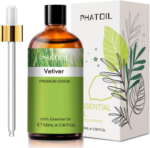 Vetiver 3.38fl.oz Essential Oil, PHATOIL Pure Aromatherapy Oils for Diffuser, Humidifier, Perfect for DIY Soap, Candle, Bath Bombs Making(100ml)...