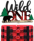 Lumberjack Wild One Cake Topper, Buffalo Plaid Camping Wild Bear 1st Birthday Cake Decor,Buffalo Woodland Lumberjack 1st Theme Baby Birthday Party...