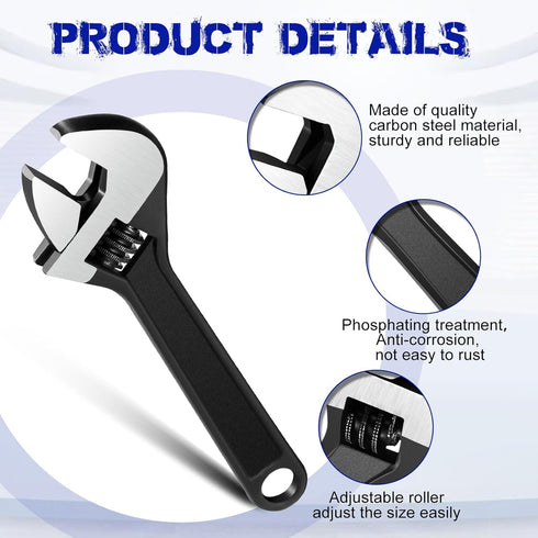 Chumia 3 Pieces Adjustable Hand Wrench Black Spanner Wrench Size Adjustable Spanner Hand Knurl Tool Adjustable Wrench Wide Jaw Wrench Repair Hand ...