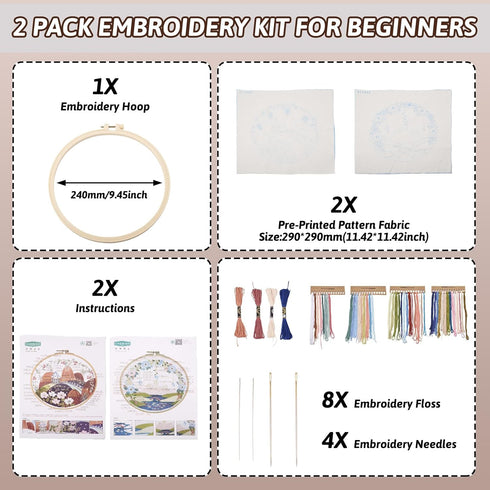 Spritewelry 2 Sets Landscape Scenery Embroidery Kit for Beginners Mountain River Flower Rustic Cross Stitch Kits Easy Hand Embroidery Starter Kit ...