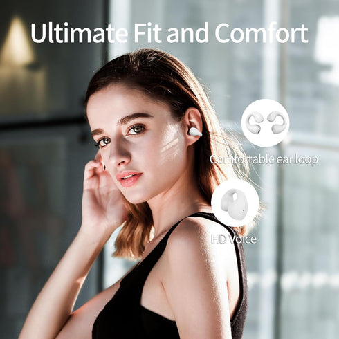 Ear Clip Headphones, Open Ear Headphones Bluetooth 5.3 with Mic/Display, Wireless Ear Clips Earbuds, 24 Hours Playtime Waterproof Ear Buds with Ch...