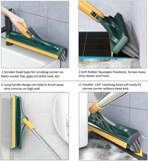 2 in 1 Cleaning Floor Scrub Brush Floor Brush Scrubber New Upgraded 51.4" Long Handle Grout Brush Scrape V-Shape Stiff Bristle Cleaning Brush with...