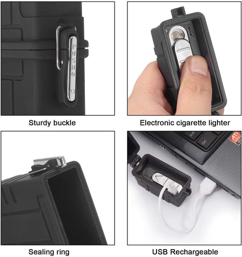 Skywin Waterproof Cigarette Case with Lighter - Airtight Cigarette Dry Box with Rechargeable Lighter - Dry Cigarette Case Protects Cigarettes from...