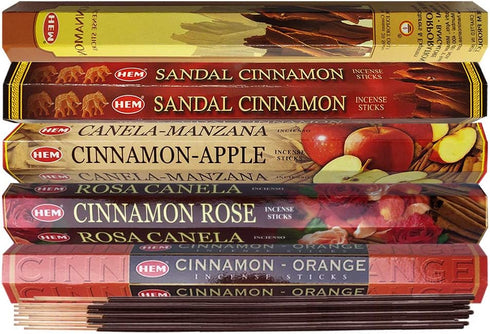 Hem Incense Sticks Variety Pack #8 and Incense Stick Holder Bundle with 5 Cinnamon Based Fragrances...