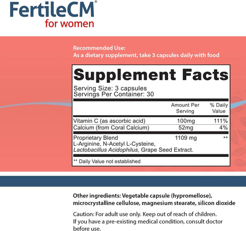 Fairhaven Health FertileCM Fertility Supplement for Women, Capsules - Fertile Cervical Mucus, Ovulation Cycle, includes L-Arginine, N-Acetyl-Cyste...