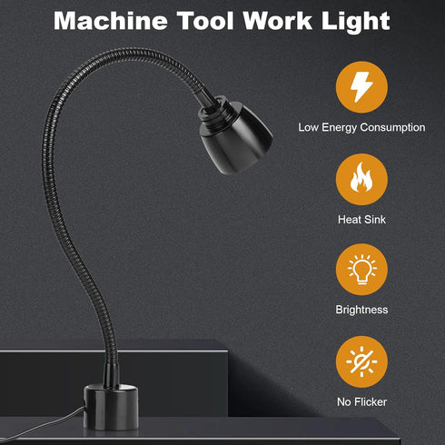 Metal LED Working Light, Flexible Gooseneck Lamp Adsorbable Magnetic Base Hine Tool Lamps for CNC Punching Hine, Milling, Drill Press, Industrial ...