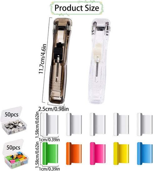 2Pcs Paper Clip Dispenser, Handheld Paper Clam Clip Dispenser with 100 Pcs Paper Clam Clip, 2Pcs Clam Clip Dispenser, Mini Push Stapler, Clam Clip...
