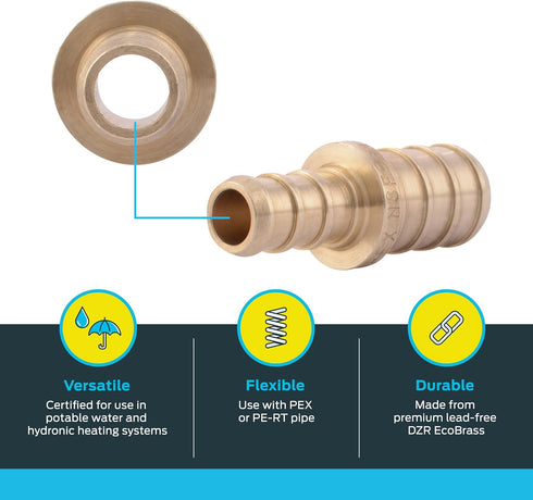 SharkBite 3/8 Inch x 1/2 Inch Crimp Reducing Coupling, Pack of 25, Brass Plumbing Fitting, PEX Pipe, PE-RT, UC009LF...