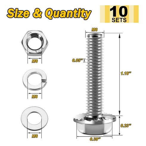 M6-1.0 x 30mm (10 Sets) Flanged Hex Head Bolts, M8 Bolt Flange Hexagon Screws with Nuts and Washers, 304 Stainless Steel 18-8 Metric Bolts, DIN 69...